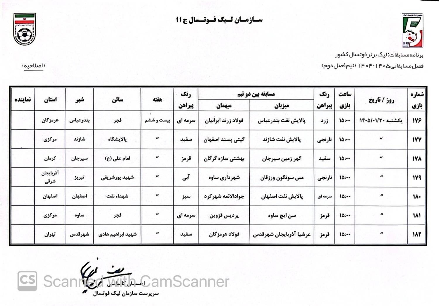 هفته پایانی لیگ برتر فوتسال ۳۰ فروردین پیگیری میشود